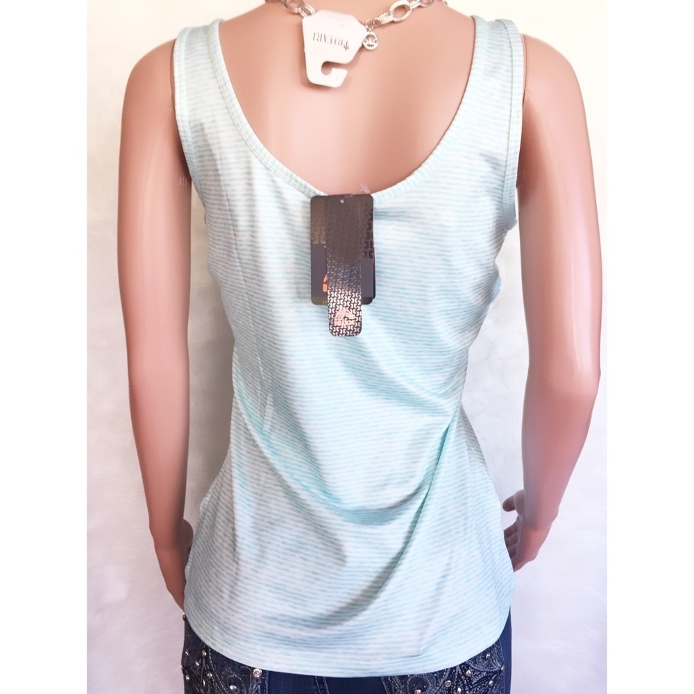 RBX Teal & White Stripe Side Pleat Athletic Tank Top - Picture 8 of 11
